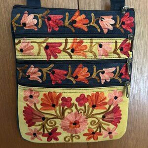 Yellow and black flower crossbody purse
